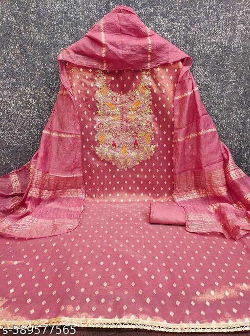 Pink Silk blend fabric dress material for women with coding thread work on dress material | unstiched women dresse - amamestyle
