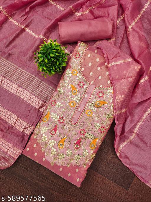 Pink Silk blend fabric dress material for women with coding thread work on dress material | unstiched women dresse - amamestyle