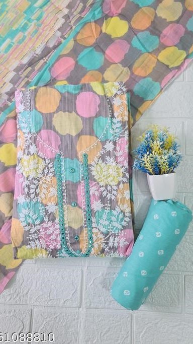 Trendy Printed Unstitched Dress Material with Chikankari Work & Soft Cotton Dupatta