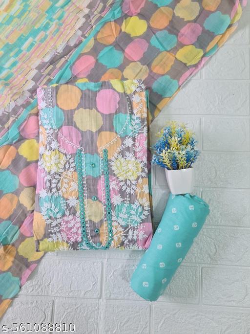Trendy Printed Unstitched Dress Material with Chikankari Work & Soft Cotton Dupatta - amamestyle
