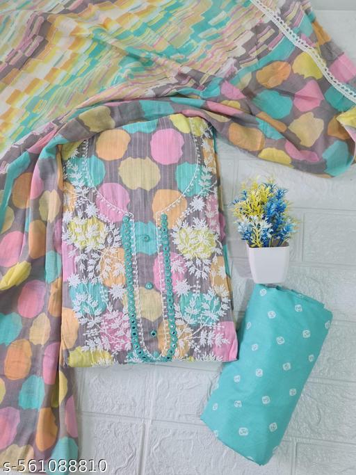 Trendy Printed Unstitched Dress Material with Chikankari Work & Soft Cotton Dupatta - amamestyle