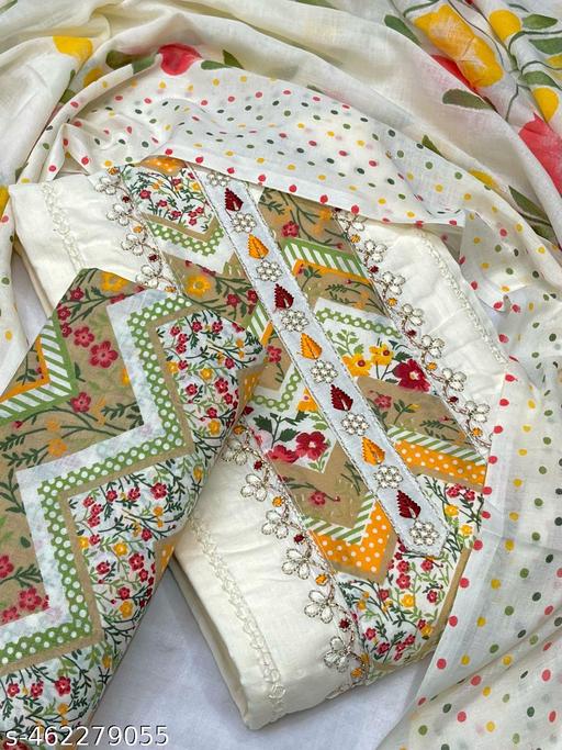 BD24x7 Pure Cotton With Beautiful Print Embroidery Work  Material|Pure cotton dress material|Hand-painted batik dress material|Unique batik print|BD24x7 fabric for sewing - amamestyle