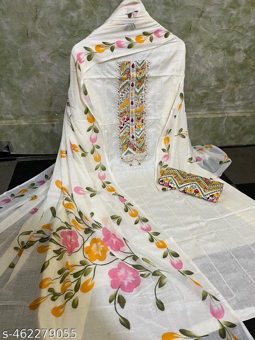 BD24x7 Pure Cotton With Beautiful Print Embroidery Work  Material|Pure cotton dress material|Hand-painted batik dress material|Unique batik print|BD24x7 fabric for sewing - amamestyle