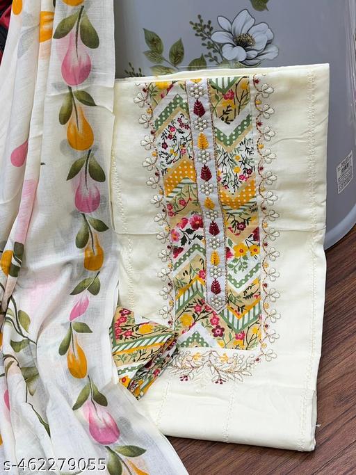 BD24x7 Pure Cotton With Beautiful Print Embroidery Work  Material|Pure cotton dress material|Hand-painted batik dress material|Unique batik print|BD24x7 fabric for sewing - amamestyle