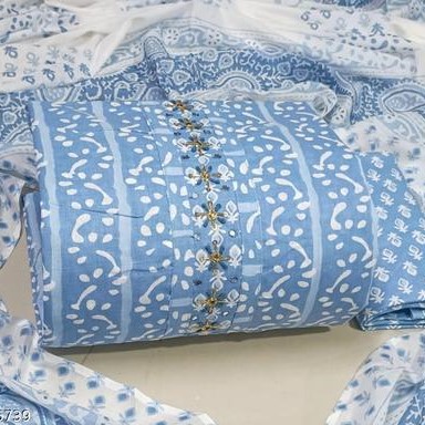 Dress Material/ Unstitched Dress For Women And Girls Cotton Work Dress Material In Blue And White Color Combination Best Quality for Traditional Use (Pack-1).