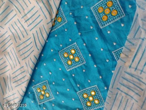 Women's Aqua Blue Geometric Embroidered Cotton Suits & Dress Materials - amamestyle