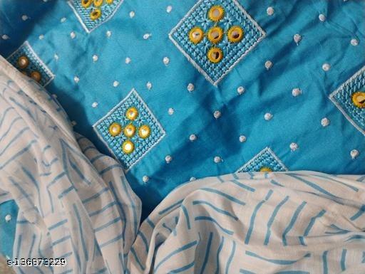 Women's Aqua Blue Geometric Embroidered Cotton Suits & Dress Materials - amamestyle