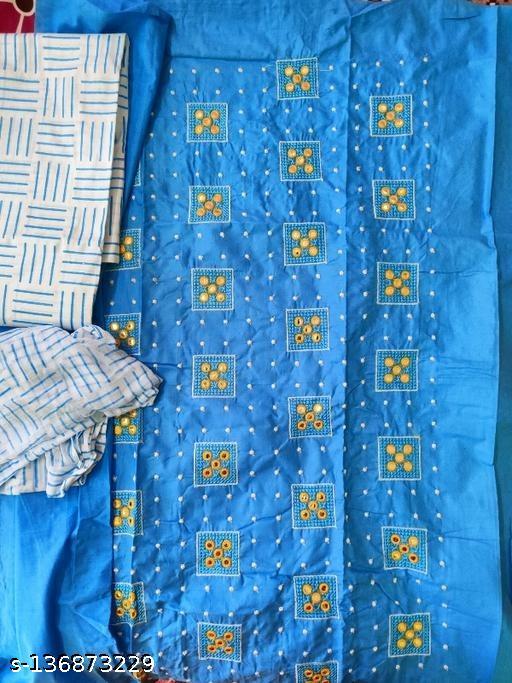 Women's Aqua Blue Geometric Embroidered Cotton Suits & Dress Materials - amamestyle
