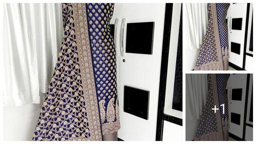 Women's Navy Blue Floral Woven Design Banarasi Silk Suits & Dress Materials