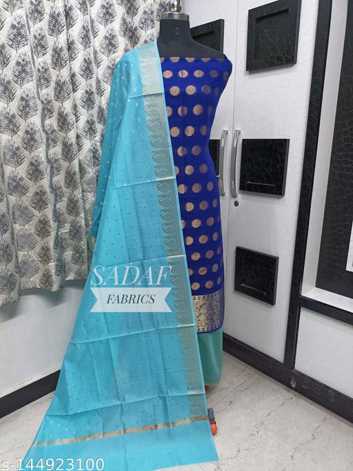 Banarasi Jacquard Zari Woven Suit With Zari Chunni Dupatta And Cotton Silk Salwar - amamestyle