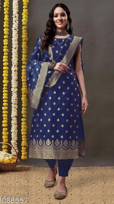 Party wear Jacquard Woven Silk Design Unstitched Banarasi Salwar Suits & Dress Materials