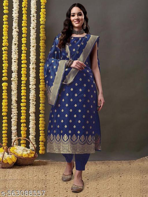 Party wear Jacquard Woven Silk Design Unstitched Banarasi Salwar Suits & Dress Materials - amamestyle