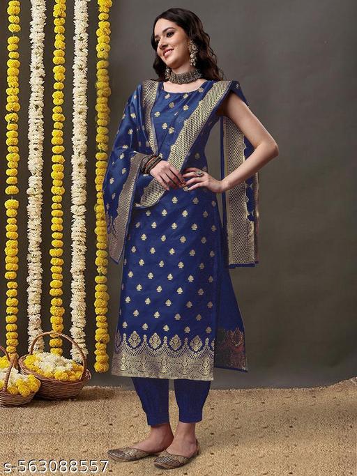 Party wear Jacquard Woven Silk Design Unstitched Banarasi Salwar Suits & Dress Materials - amamestyle