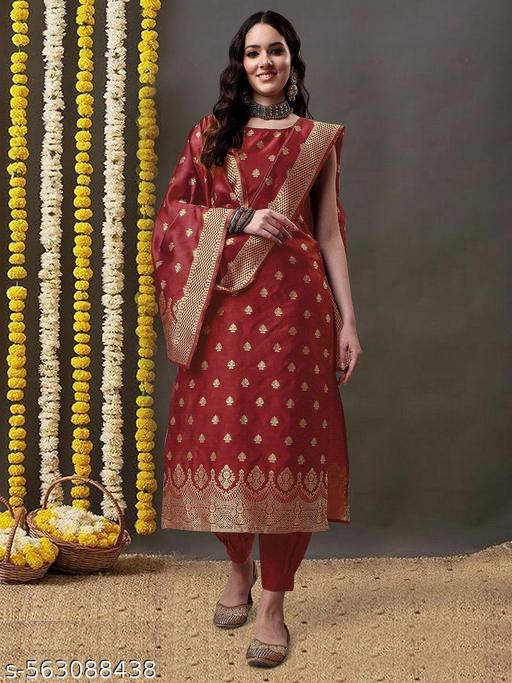 Party wear Jacquard Woven Silk Design Unstitched Banarasi Salwar Suits & Dress Materials - amamestyle