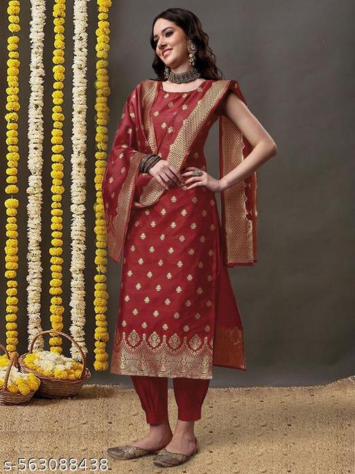 Party wear Jacquard Woven Silk Design Unstitched Banarasi Salwar Suits & Dress Materials - amamestyle