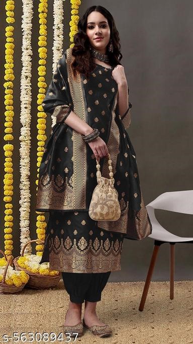 Party wear Jacquard Woven Silk Design Unstitched Banarasi Salwar Suits & Dress Materials