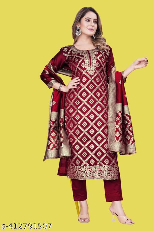 Jacquard Silk Salwar Suit Dress Material for Women | Unstitched Ladies Suit with Dupatta - amamestyle