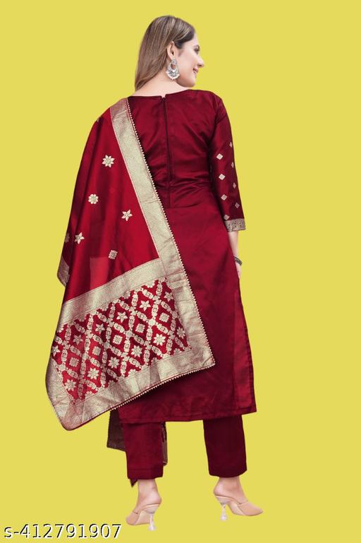 Jacquard Silk Salwar Suit Dress Material for Women | Unstitched Ladies Suit with Dupatta - amamestyle