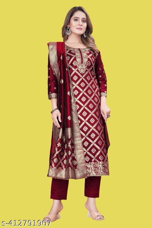 Jacquard Silk Salwar Suit Dress Material for Women | Unstitched Ladies Suit with Dupatta - amamestyle