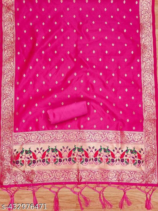 Rani Pink floral woven banarasi silk dress material - amamestyle