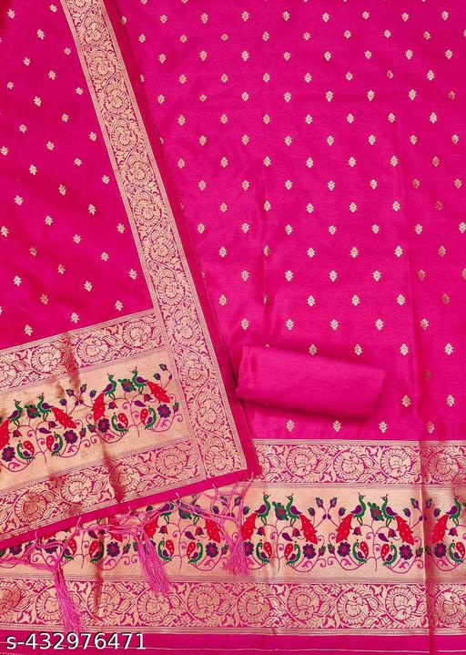 Rani Pink floral woven banarasi silk dress material - amamestyle