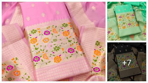 Baby pink zari weaving soft banarasi silk dress material