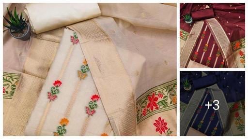 RICHLOOK COLLACTION COTTON BANARASI UNSTITCHED SALWAR & SUIT DRESS MATERIAL WITH DUPATTA FOR GIRLS AND WOMEN | SUIT FABRIC WITH DUPATTA (BEIGE)