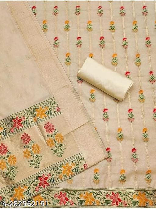 RICHLOOK COLLACTION COTTON BANARASI UNSTITCHED SALWAR & SUIT DRESS MATERIAL WITH DUPATTA FOR GIRLS AND WOMEN | SUIT FABRIC WITH DUPATTA (BEIGE) - amamestyle