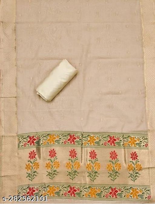 RICHLOOK COLLACTION COTTON BANARASI UNSTITCHED SALWAR & SUIT DRESS MATERIAL WITH DUPATTA FOR GIRLS AND WOMEN | SUIT FABRIC WITH DUPATTA (BEIGE) - amamestyle