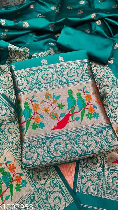 Women's Banarasi Silk Paithni Style Unstitched Dress Material