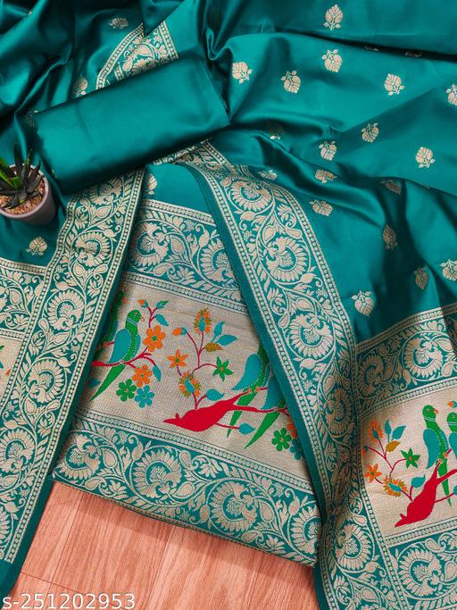 Women's Banarasi Silk Paithni Style Unstitched Dress Material - amamestyle