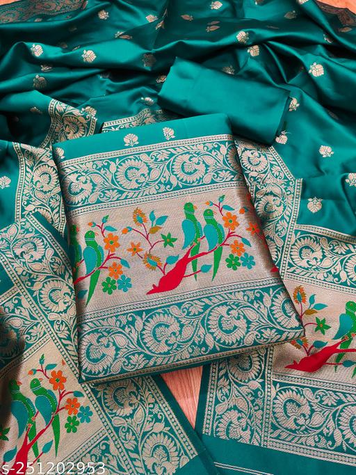 Women's Banarasi Silk Paithni Style Unstitched Dress Material - amamestyle