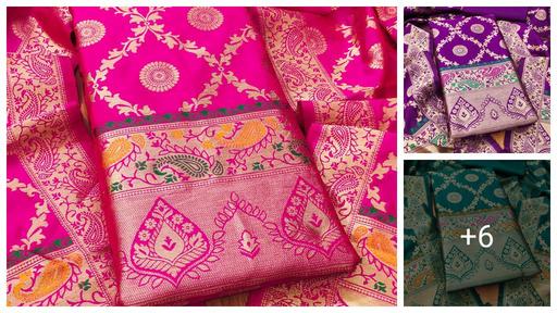 Pink zari weaving soft banarasi silk dress material