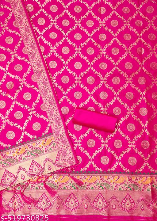 Pink zari weaving soft banarasi silk dress material - amamestyle