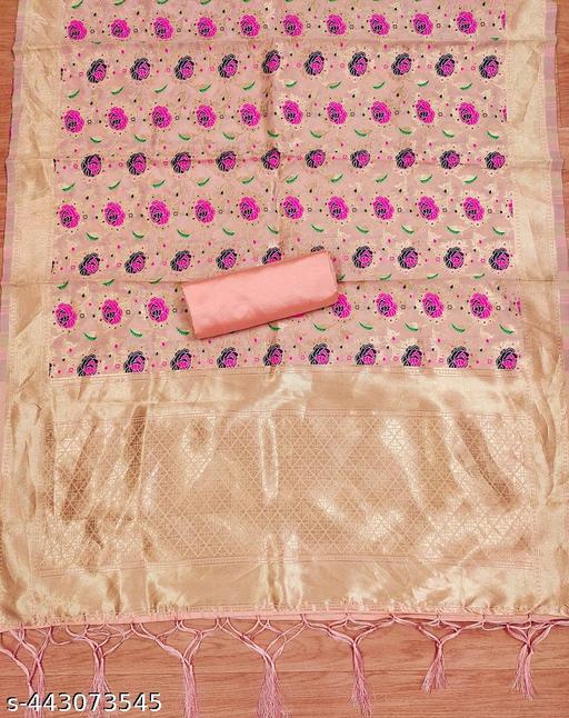 peach floral woven banarasi silk dress material - amamestyle