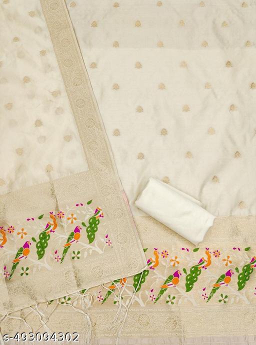 Off white zari weaving soft banarasi silk dress material - amamestyle