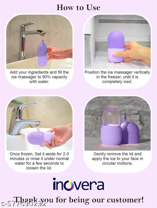 PACK OF -2 ICE  ROLLER FACE MASSAGER-PINK-PURPLE-Combo of Ice Face Roller Massager, Ice Cube Roller For Face, Eyes And Neck Naturally Conditioning And Skin, De-Puff Eye Bags, Reduce Migraine Pain, Reusable Massage Silicone Ice Mold (Pack of 2) - Abnlas Women’s Daily-Use Beauty & Self-Care