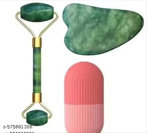  Face Stone Jade Roller Massager with Gua Sha Stone And Ice Roller Set Facial Roller 100% Natural Stone Jade Roller For Skin Eye Neck Body Ice Cube Roller Women Men Beauty Silicone Reusable - Abnlas Women’s Daily-Use Beauty & Self-Care