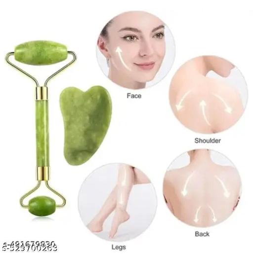 3 PCS COMBO OFFER for Face Stone Jade Roller Massager with Gua Sha Stone | Ice Roller For Face Women Skin | Hair Scalp Massager, Soft Silicone Shampoo Brush for Hair Growth (Black) - Abnlas Women’s Daily-Use Beauty & Self-Care