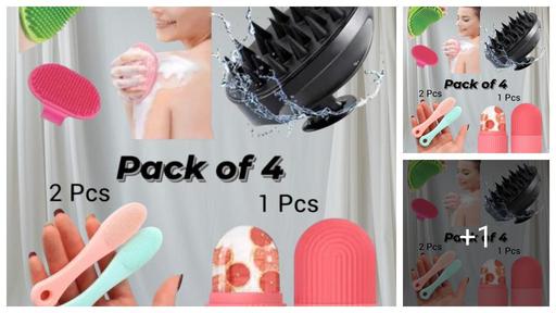 Combo Deal Siliconne Ice Roller(1), Head Massager(1), Sclap Face Massager(1)and Soft Face Srubber(2) for All Type Of Skin