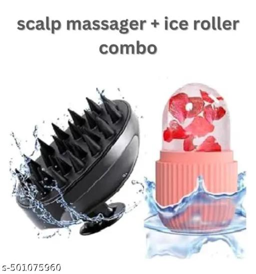 Combo Deal Siliconne Ice Roller(1), Head Massager(1), Sclap Face Massager(1)and Soft Face Srubber(2) for All Type Of Skin - Abnlas Women’s Daily-Use Beauty & Self-Care