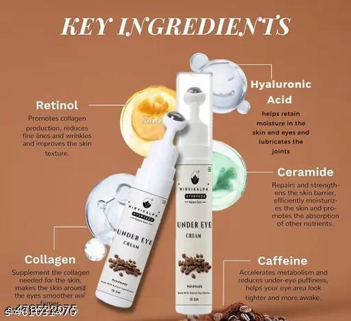 Under Eye Cream Gel for Dark Circles with Vitamin E, & Coffee | Users Saw Reduced Dark Circles, Reduces Puffiness & Fine Lines | Cooling Massage Roller (PACK OF 1 ROLLER 15 ML) - Abnlas Women’s Daily-Use Beauty & Self-Care