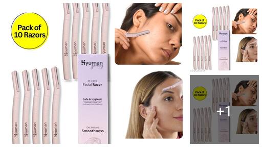 Hyuman® Eyebrow & Face Razor for Women 10 Units | German Stainless Steel Blade | Reusable Painless Hair Removal | Eyebrow Shaper | Shaver for Chin, Upper lip, Side Locks, Forehead