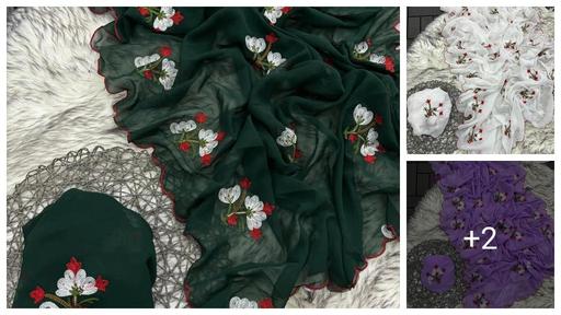 Presenting a special georgette party wear saree with a saree border and chain stitch work.