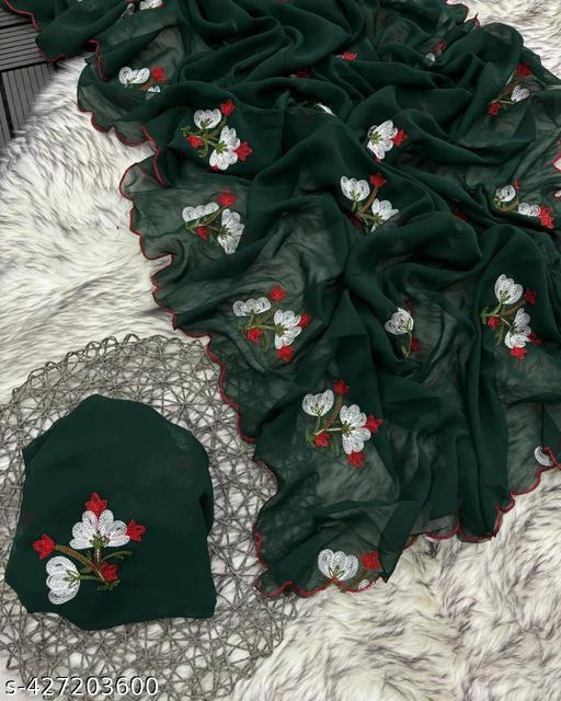 Presenting a special georgette party wear saree with a saree border and chain stitch work. - amamestyle