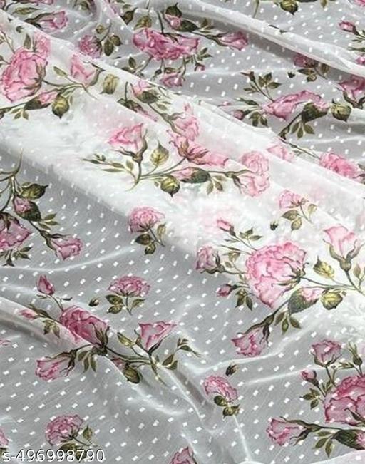 offWhite Flower Printed Georgette  Saree - amamestyle