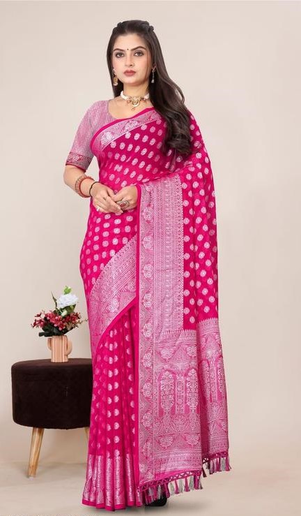 Fox Georgette  silver buti Ladli silk saree