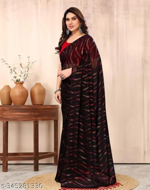 Beautiul Soft Georgette Latkans Saree With Blouse - amamestyle