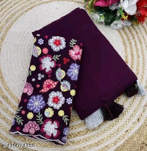 Wine Color Pure Georgette Saree With Emboidery Georgette Blouse - amamestyle