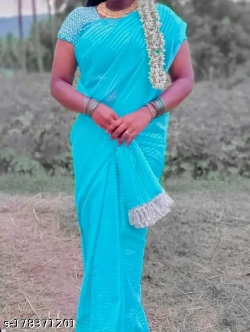 Women'S Pure Georgette Silver Line Foil Print And Zalar Sari With Georgette Embroidered Work Solid Blouse - amamestyle